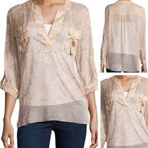 DVF 100% Silk ‘Danielle’ Crepe Blouse Roll Tab Long Sleeve Sheer Large